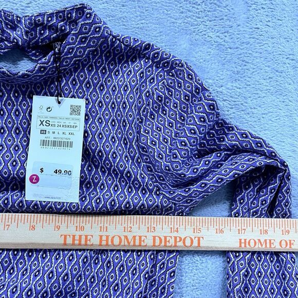 Zara‎ Cutout Back Dress XS Lilac Cinched Side Geometric Long Sleeve - Picture 7 of 9